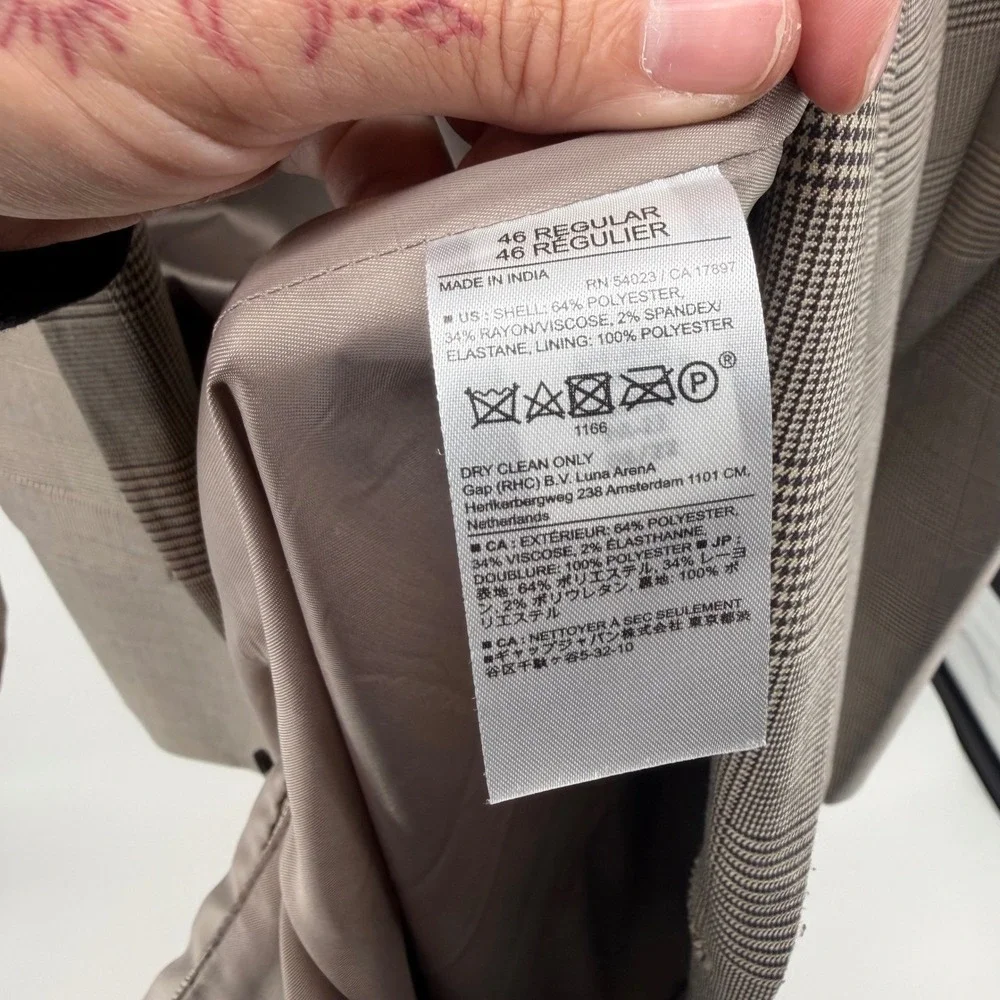 Banana Republic Tailored Fit Plaid‎ Blazer Mens 46R Brown Single Breasted 0835